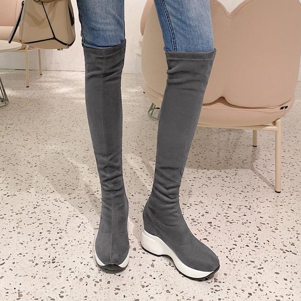 boots women flat stretch over the knee thick soled sneakers black vintage round toe platform booties 43
boots women flat stretch over the knee thick soled sneakers black vintage round toe platform booties 43