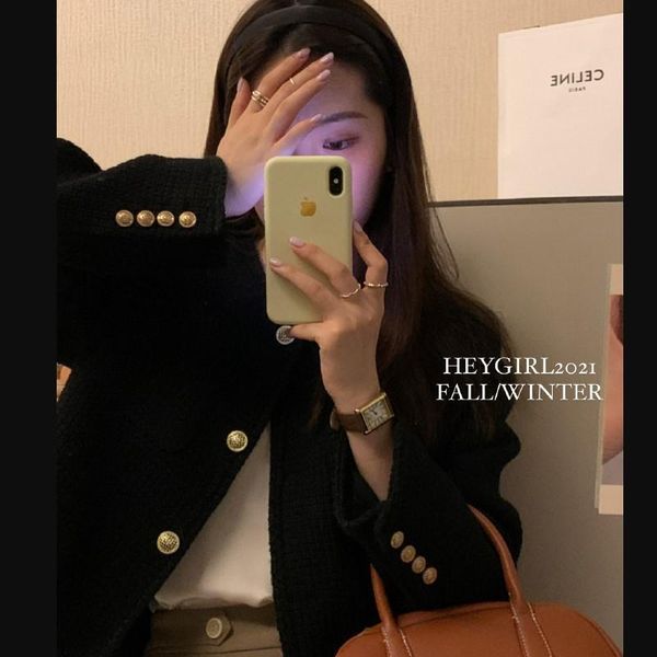 women's wool & blends korean style long sleeve coarse tweed small fragrance short 2021 autumn loose jacket, Black
women's wool & blends korean style long sleeve coarse tweed small fragrance short 2021 autumn loose jacket, Black