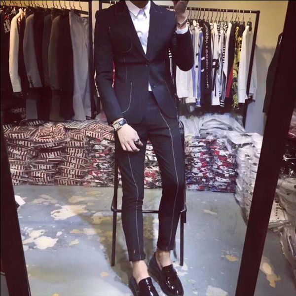 men's suits & blazers mens black men spring 2 pcs set korea style 2021 ternos business dress designers tuxedo suit, White;black
men's suits & blazers mens black men spring 2 pcs set korea style 2021 ternos business dress designers tuxedo suit, White;black