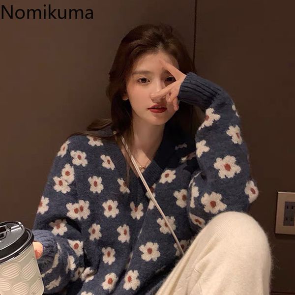 nomikuma pull femme flower pattern pullover jumpers v neck long sleeve casual loose vintage knitted sweater fashion 3d922 210514, White;black
nomikuma pull femme flower pattern pullover jumpers v neck long sleeve casual loose vintage knitted sweater fashion 3d922 210514, White;black