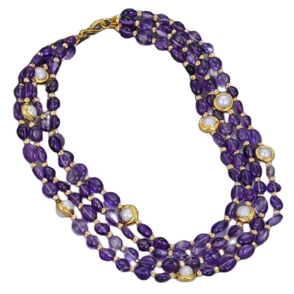 guaiguai jewelry 4 strands natural purple amethysts rough with electroplated edge natural white pearl necklace 18" vintage for women, Silver
guaiguai jewelry 4 strands natural purple amethysts rough with electroplated edge natural white pearl necklace 18" vintage for women, Silver