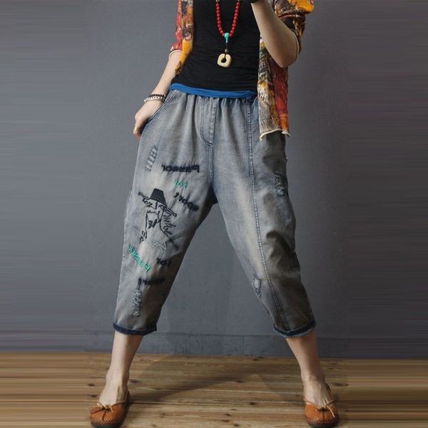 women's jeans arrival summer women elastic waist loose casual femme vintage letter embroidery cotton denim harem pants m211 e2kj, Blue
women's jeans arrival summer women elastic waist loose casual femme vintage letter embroidery cotton denim harem pants m211 e2kj, Blue