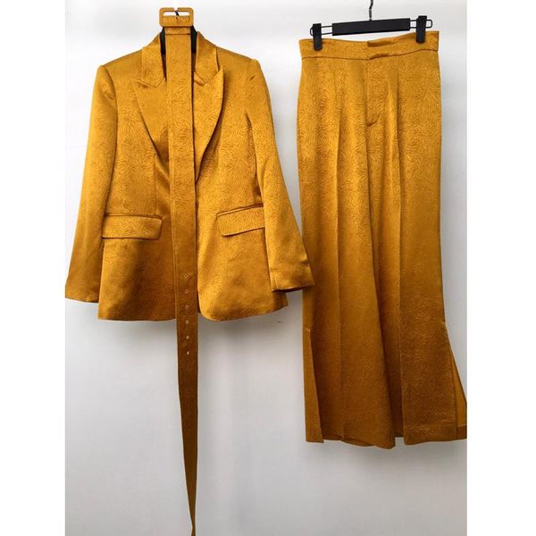 fashion 9.10 high end women's set with belt lapel single button long sleeve jacquard blazer coat or drape straight trousers two piece p, White
fashion 9.10 high end women's set with belt lapel single button long sleeve jacquard blazer coat or drape straight trousers two piece p, White