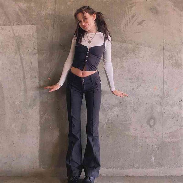 indie aesthetics slim low womens capri waist flare e girl vintage pockets solid y2k autumn 90s fashion black trousers, Black;white
indie aesthetics slim low womens capri waist flare e girl vintage pockets solid y2k autumn 90s fashion black trousers, Black;white