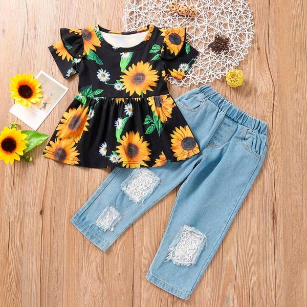 clothing sets summer girl's sun flower short-sleeved lace patch jeans two-piece suit clothes for childern girl casual floral outfits, White
clothing sets summer girl's sun flower short-sleeved lace patch jeans two-piece suit clothes for childern girl casual floral outfits, White