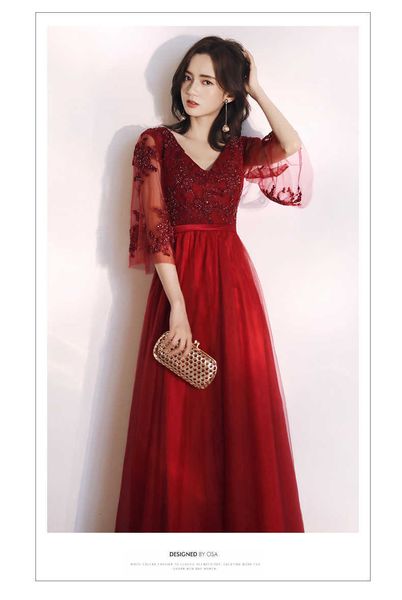 luxury party evening dress large size toast bride autumn and winter style slim long sleeve wine red v-neck back door evening skirt, Black;gray
luxury party evening dress large size toast bride autumn and winter style slim long sleeve wine red v-neck back door evening skirt, Black;gray