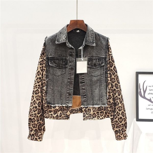 women's jackets spring shredded autumn leopard denim female jacket long sleeve single breasted loose fitting casual printed pearls shor, Black;brown
women's jackets spring shredded autumn leopard denim female jacket long sleeve single breasted loose fitting casual printed pearls shor, Black;brown
