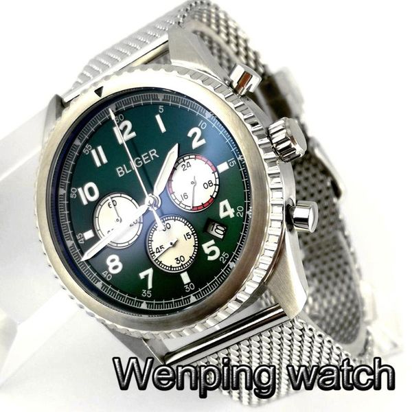 wristwatches 45mm watch silver case bidirectional bezel green dial luminous japan vk quartz movement men's chronograph, Slivery;brown
wristwatches 45mm watch silver case bidirectional bezel green dial luminous japan vk quartz movement men's chronograph, Slivery;brown