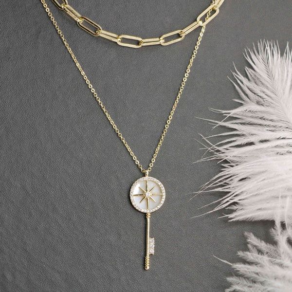 design jewelry ornaments micro inlaid zircon fritillaria key manual thick double layer necklace medium long sweater chain personality, Silver
design jewelry ornaments micro inlaid zircon fritillaria key manual thick double layer necklace medium long sweater chain personality, Silver