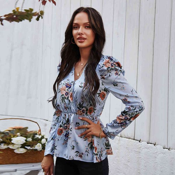 tracksuits blue v neck floral print women spring slim long sleeve ruffles clothing female t shirts, Gray
tracksuits blue v neck floral print women spring slim long sleeve ruffles clothing female t shirts, Gray