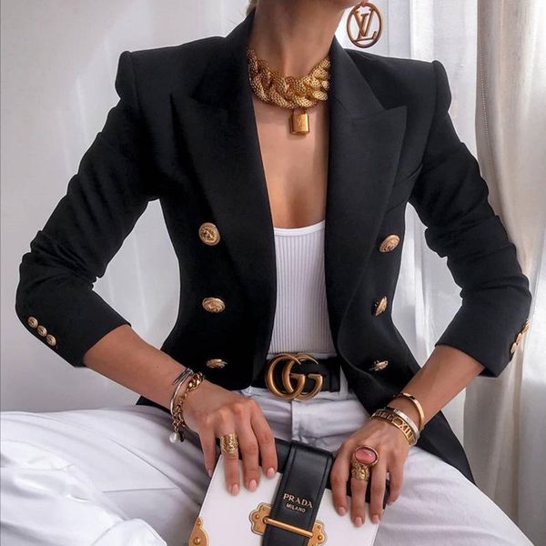 office women blazer ladies double breasted autumn jacket 2021 casual pockets female suits coat white outerwear women's & blazers, White;black
office women blazer ladies double breasted autumn jacket 2021 casual pockets female suits coat white outerwear women's & blazers, White;black