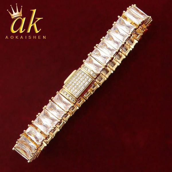 link, chain 14mm square baguette zirconia bracelet 24k gold color plated with cubic zircons hip hop rock street jewelry gift, Black
link, chain 14mm square baguette zirconia bracelet 24k gold color plated with cubic zircons hip hop rock street jewelry gift, Black