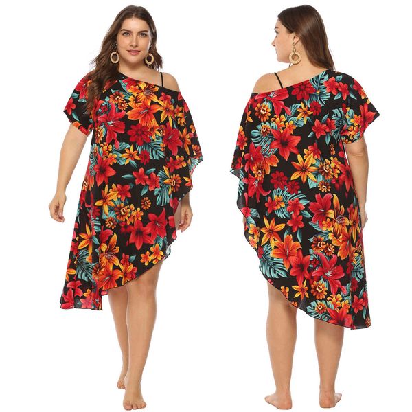 women's plus size overd plant print off shoulder one ne loose beach blouse 1970