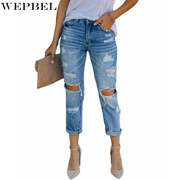 women's jeans wepbel solid color ripped casual summer fashion mid waist button pocket denim straight-leg pants, Blue
women's jeans wepbel solid color ripped casual summer fashion mid waist button pocket denim straight-leg pants, Blue