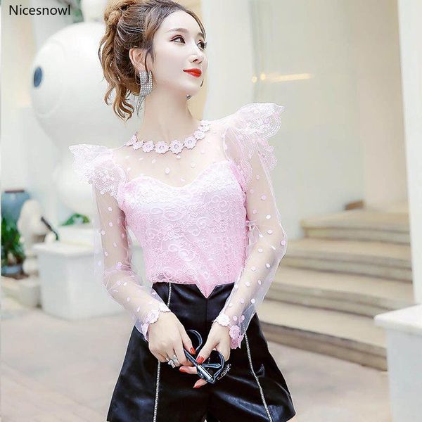 women's blouses & shirts 2021 temperament clothing polka dot lace perspective floral japan style vestidos femininos, White
women's blouses & shirts 2021 temperament clothing polka dot lace perspective floral japan style vestidos femininos, White