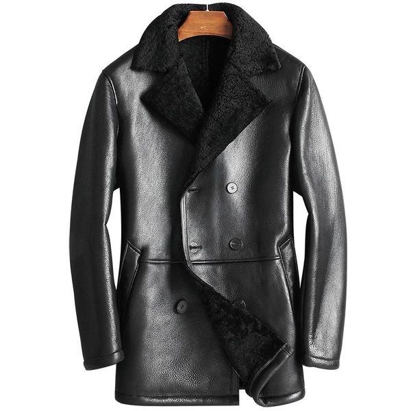 men's leather & faux genuine jacket winter natural wool fur liner coat male real sheepskin warm jackets chaqueta bc812 my1663, Black
men's leather & faux genuine jacket winter natural wool fur liner coat male real sheepskin warm jackets chaqueta bc812 my1663, Black