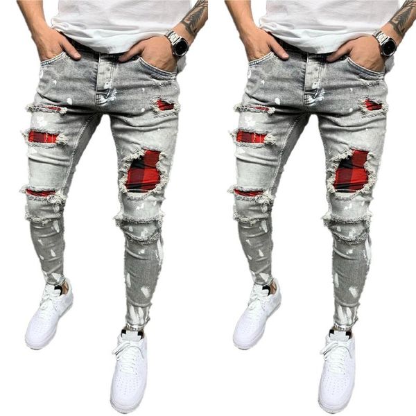 men's denim pants ripped joggers plaid patchwork jeans bottoms slim stretch trousers casual biker streetwear hip hop, Blue
men's denim pants ripped joggers plaid patchwork jeans bottoms slim stretch trousers casual biker streetwear hip hop, Blue