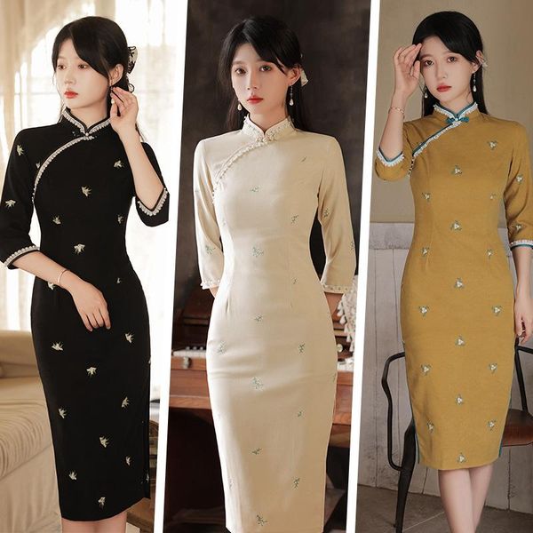 ethnic clothing 3 color chinese traditional elegant qipao summer pearl lace border cheongsam retro modern slim party stage midi dress, Red
ethnic clothing 3 color chinese traditional elegant qipao summer pearl lace border cheongsam retro modern slim party stage midi dress, Red