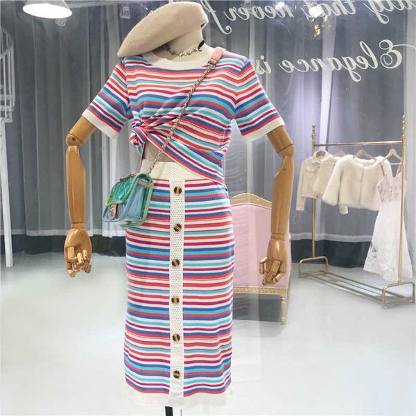 two piece dress women's rainbow stripe sweater, shirt + skirt suit, short sleeve knitting suit 2p6r, White
two piece dress women's rainbow stripe sweater, shirt + skirt suit, short sleeve knitting suit 2p6r, White