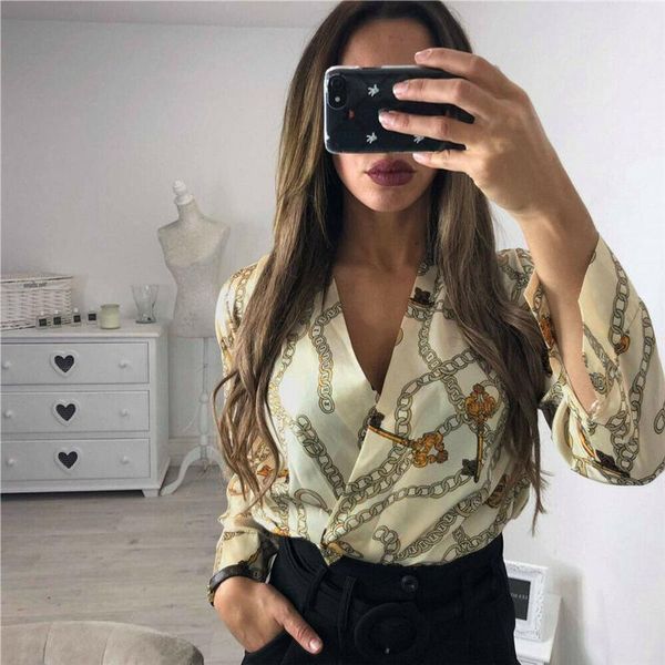 women 's shirts for spring female v neck long sleeve satin fashion cipher chain leotard elegant autumn blouse women's blouses &, White
women 's shirts for spring female v neck long sleeve satin fashion cipher chain leotard elegant autumn blouse women's blouses &, White