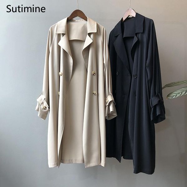 women's trench coats 2021 autumn thin long temperament loose solid color over-knee jacket suit collar open stitch coat, Tan;black
women's trench coats 2021 autumn thin long temperament loose solid color over-knee jacket suit collar open stitch coat, Tan;black