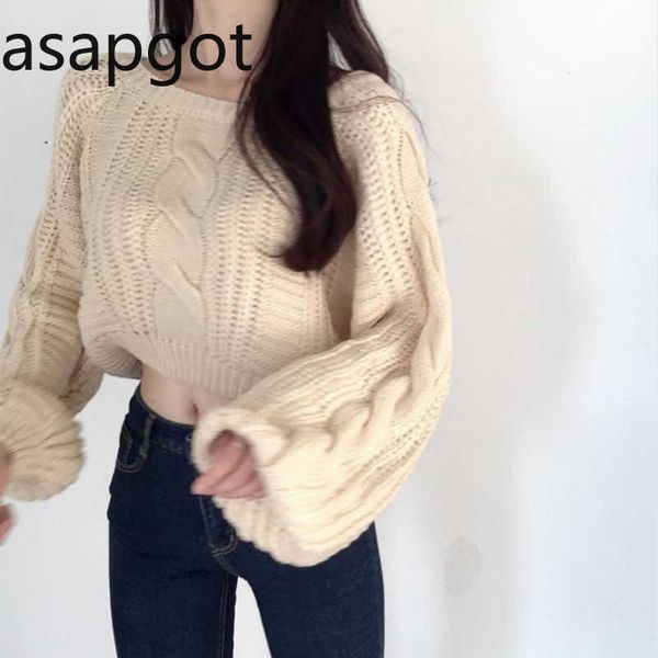 korean chic elegant simple ol twist fashion loose wild lantern sleeve short sweater women spring full pullovers white sweaters 210610
korean chic elegant simple ol twist fashion loose wild lantern sleeve short sweater women spring full pullovers white sweaters 210610