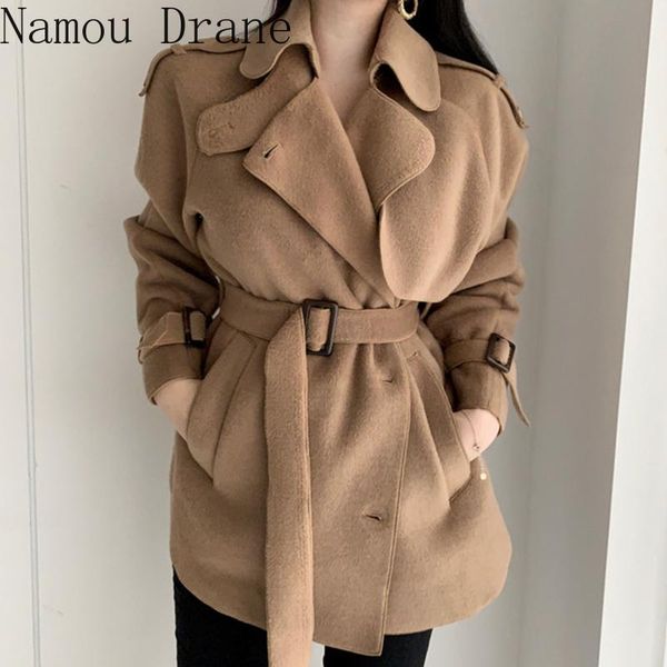 women's wool & blends korean autumn / winter light ripe style lapel single breasted loose pocket warm double faced woolen coat with bel, Black
women's wool & blends korean autumn / winter light ripe style lapel single breasted loose pocket warm double faced woolen coat with bel, Black