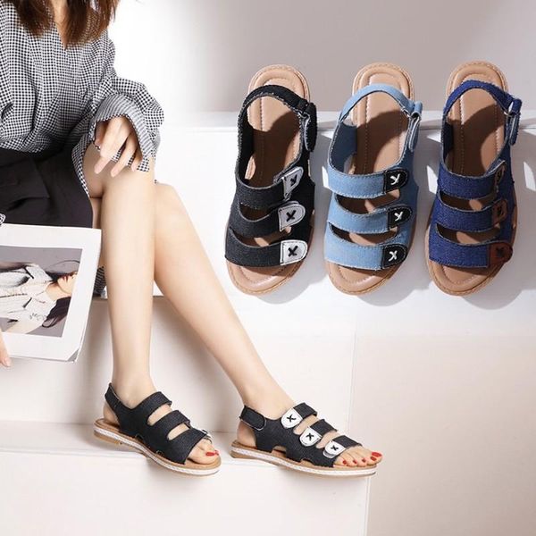 women buckle sandals flat with rubber beach 2021 summer ladies anti-slip hook loop denim casual shoes, Black
women buckle sandals flat with rubber beach 2021 summer ladies anti-slip hook loop denim casual shoes, Black