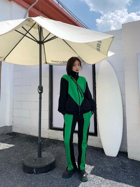 women's two piece pants high sense retro port style green contrast color leisure sports long sleeve sweater coat set, White
women's two piece pants high sense retro port style green contrast color leisure sports long sleeve sweater coat set, White