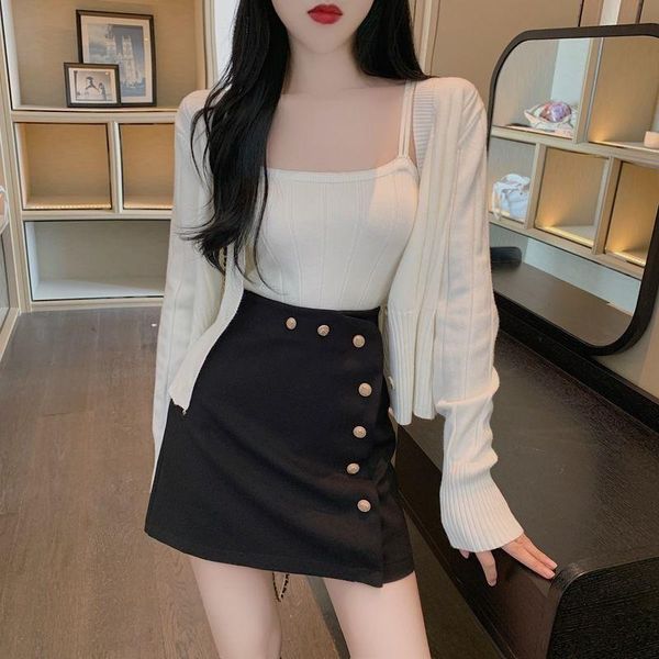 women's knits & tees casual sling camisole knitted cardigan jacket women korean fashion basic vest+long sleeve solid 2 piece set sweate, White
women's knits & tees casual sling camisole knitted cardigan jacket women korean fashion basic vest+long sleeve solid 2 piece set sweate, White