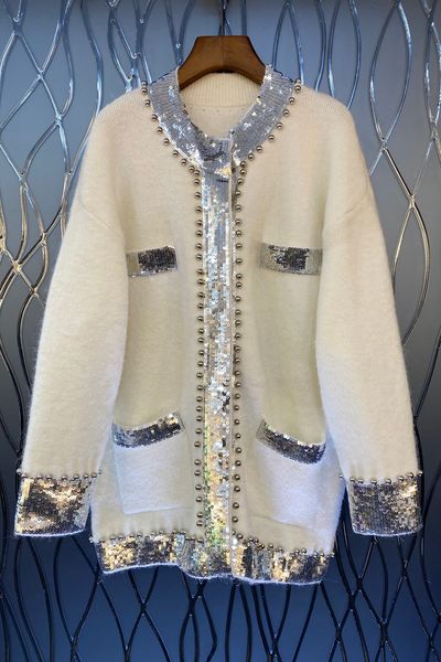 heavy embroidery sequins beaded knitted cardigan womens clothes autumn european and american new loose temperament coat 9x, Black;brown
heavy embroidery sequins beaded knitted cardigan womens clothes autumn european and american new loose temperament coat 9x, Black;brown