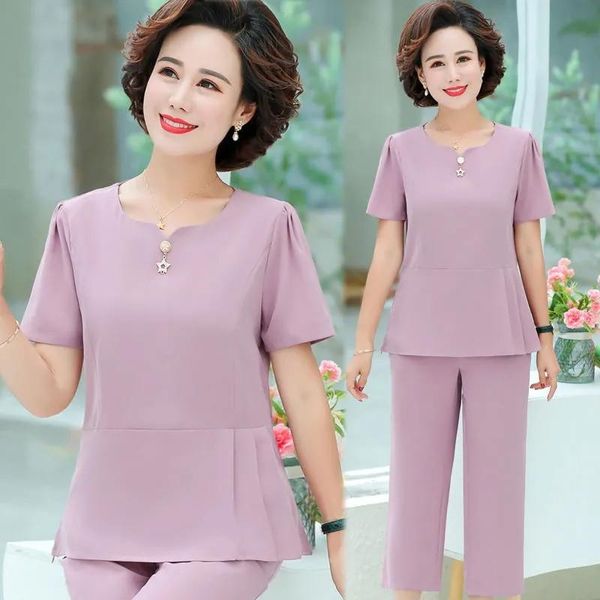 korean solid nail bead short sleeves mid waist wide leg pants fashion two piece mother straight plus size sets women's, White
korean solid nail bead short sleeves mid waist wide leg pants fashion two piece mother straight plus size sets women's, White