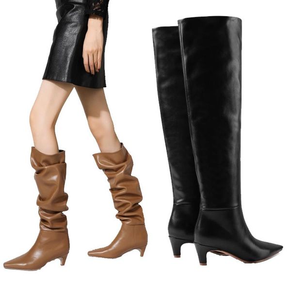 boots 2021 autumn winter women concise over the knee pleated high pointed toe artificial leather shoes, Black
boots 2021 autumn winter women concise over the knee pleated high pointed toe artificial leather shoes, Black