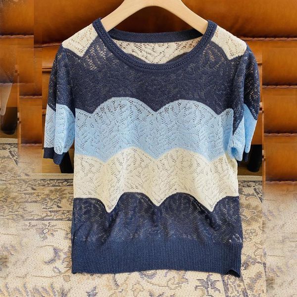 women's t-shirt 2021 summer short-sleeved hollow ice wire knitted women short loose fog blue crash color, White
women's t-shirt 2021 summer short-sleeved hollow ice wire knitted women short loose fog blue crash color, White