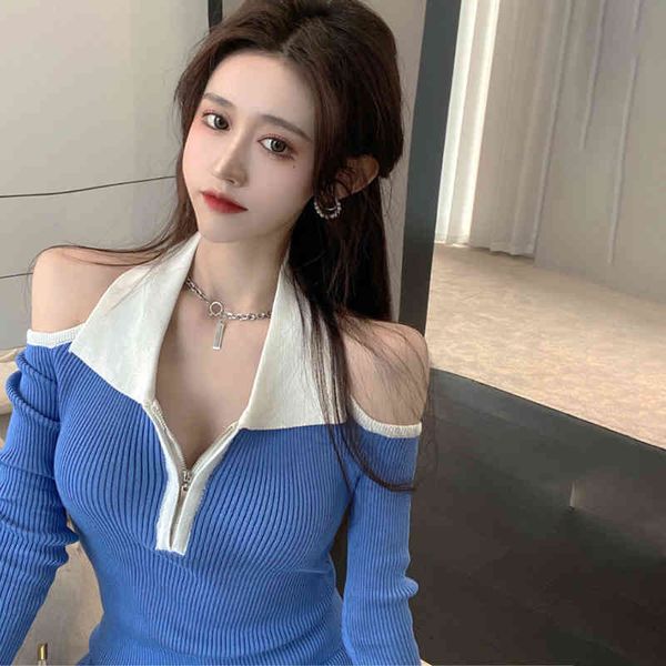 korobov new turn-down collar slim knitted dress korean off shoulder hit color patchwork dresses summer mini vestidos 210430, Black;gray
korobov new turn-down collar slim knitted dress korean off shoulder hit color patchwork dresses summer mini vestidos 210430, Black;gray