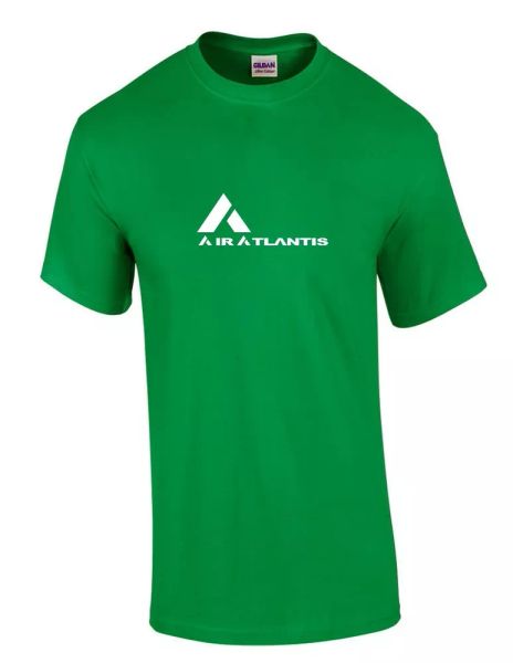 air atlantis white logo portuguese airline geek irish green cotton t-shirt, White;black
air atlantis white logo portuguese airline geek irish green cotton t-shirt, White;black