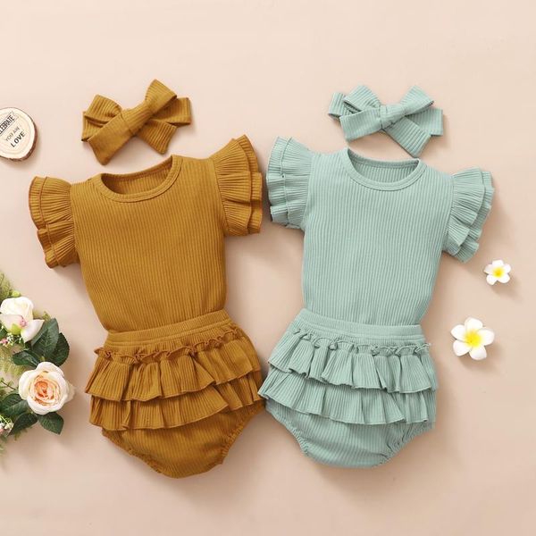 rompers infant baby girls bodysuit ribbed knitted ruffles short sleeve solid bodysuits summer shorts headband set born 3-18 months, Blue
rompers infant baby girls bodysuit ribbed knitted ruffles short sleeve solid bodysuits summer shorts headband set born 3-18 months, Blue