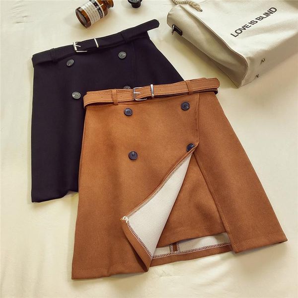 skirts korean skirt office lady solid a-line button above knee mini double breasted belt empire waist autumn 2021, Black
skirts korean skirt office lady solid a-line button above knee mini double breasted belt empire waist autumn 2021, Black