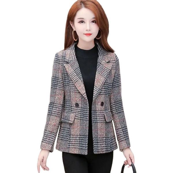 women's suits & blazers lattice woolen suit jacket korean 2021 autumn short coats women casual slim blazer female, White;black
women's suits & blazers lattice woolen suit jacket korean 2021 autumn short coats women casual slim blazer female, White;black