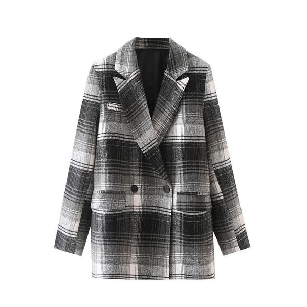 women's jackets fashion plaid wool blend coat women 2021 autumn winter warm woolen coats korean jacket female long overcoat, Black;brown
women's jackets fashion plaid wool blend coat women 2021 autumn winter warm woolen coats korean jacket female long overcoat, Black;brown