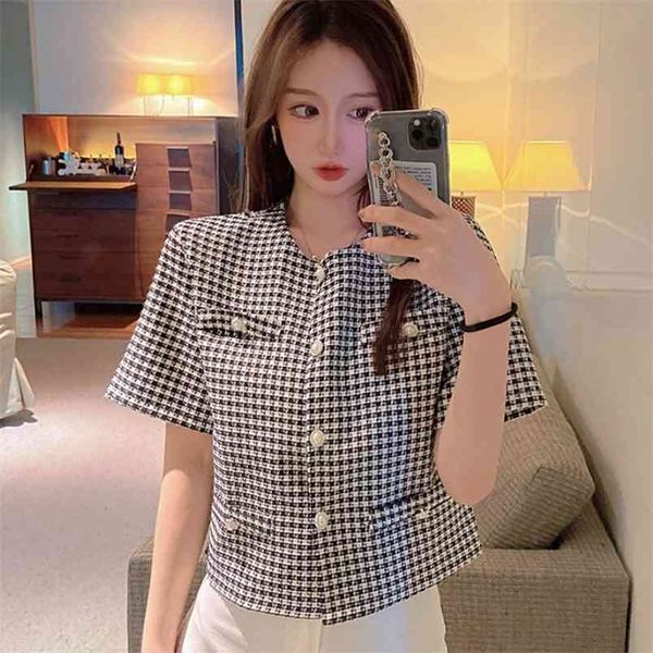summer korean fashion short sleeve plaid woman jacket vintage temperament elegant office lady single-breasted chic 210519, Black;brown
summer korean fashion short sleeve plaid woman jacket vintage temperament elegant office lady single-breasted chic 210519, Black;brown