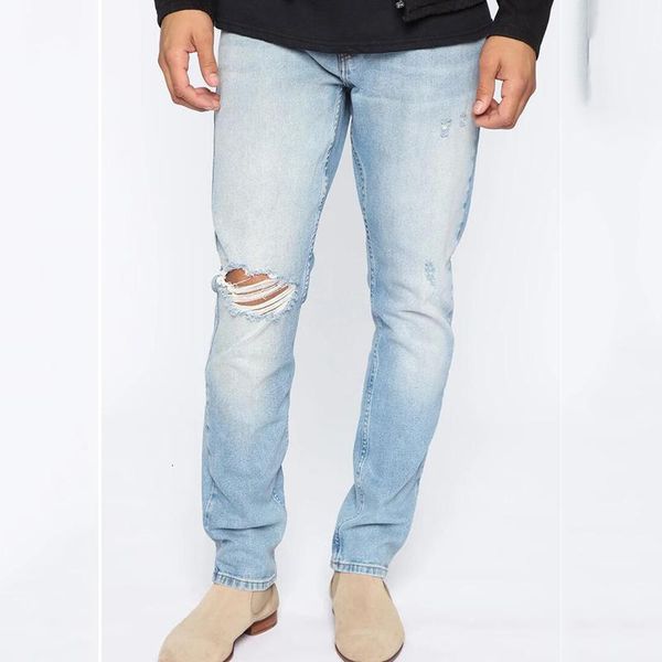 men ripped denim knee hole straight european and american cotton simple style casual jeans, Blue
men ripped denim knee hole straight european and american cotton simple style casual jeans, Blue