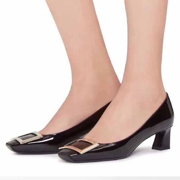dress shoes women thick high heel square toe pumps patent leather with metal buckle wedding, Black
dress shoes women thick high heel square toe pumps patent leather with metal buckle wedding, Black