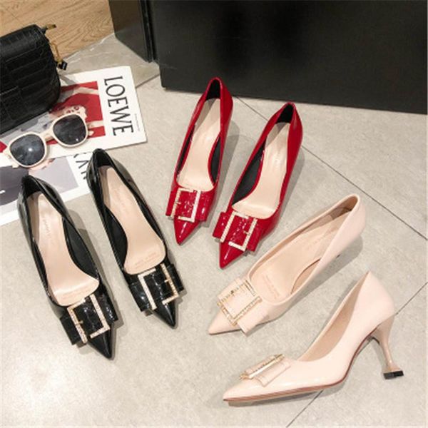 dress shoes 2021 summer metal square buckle cow patent leather women's korean pointed shallow mouth single sh, Black
dress shoes 2021 summer metal square buckle cow patent leather women's korean pointed shallow mouth single sh, Black