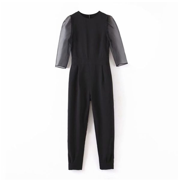 women stylish office wear patchwork jumpsuits fashion o neck transparent sleeve back zipper female playsuits mujer 210430, Black;white
women stylish office wear patchwork jumpsuits fashion o neck transparent sleeve back zipper female playsuits mujer 210430, Black;white