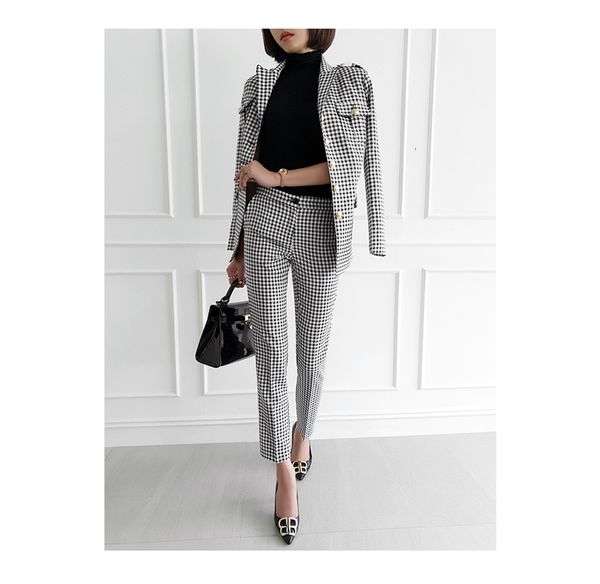 women's two piece pants suit, plaid tight fitting, spring, 2 pieces, pants, retro business suit, White
women's two piece pants suit, plaid tight fitting, spring, 2 pieces, pants, retro business suit, White