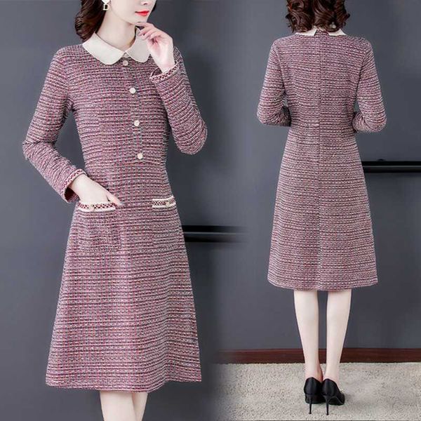 spring autumn winter fashion casual women tweed long sleeve ol dresses vesitdos 210531, Black;gray
spring autumn winter fashion casual women tweed long sleeve ol dresses vesitdos 210531, Black;gray