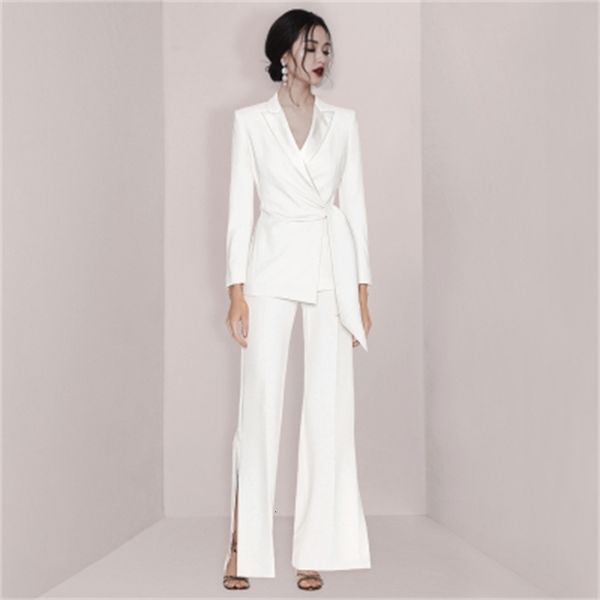 women's suits & blazers autumn workwear two-piece set trendy v-neck long sleeve wrap blazer split wide leg pants suits1 cu1e, White;black
