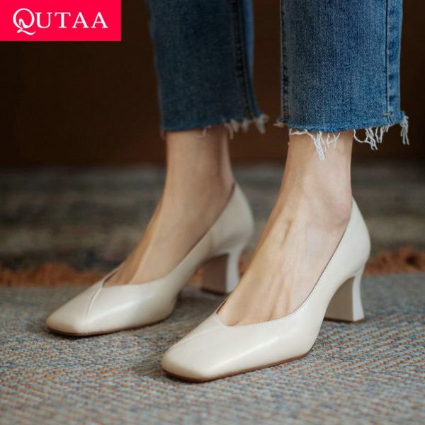 dress shoes qutaa 2021 genuine leather concise women square high heels spring autumn toe female pumps size 34-40, Black
dress shoes qutaa 2021 genuine leather concise women square high heels spring autumn toe female pumps size 34-40, Black