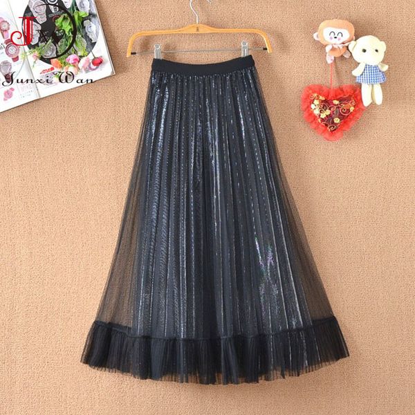 shiny sweet mesh pleated skirt women spring summer korean elastic waist solid elegant office ladies midi saias faldas 210510, Black
shiny sweet mesh pleated skirt women spring summer korean elastic waist solid elegant office ladies midi saias faldas 210510, Black
